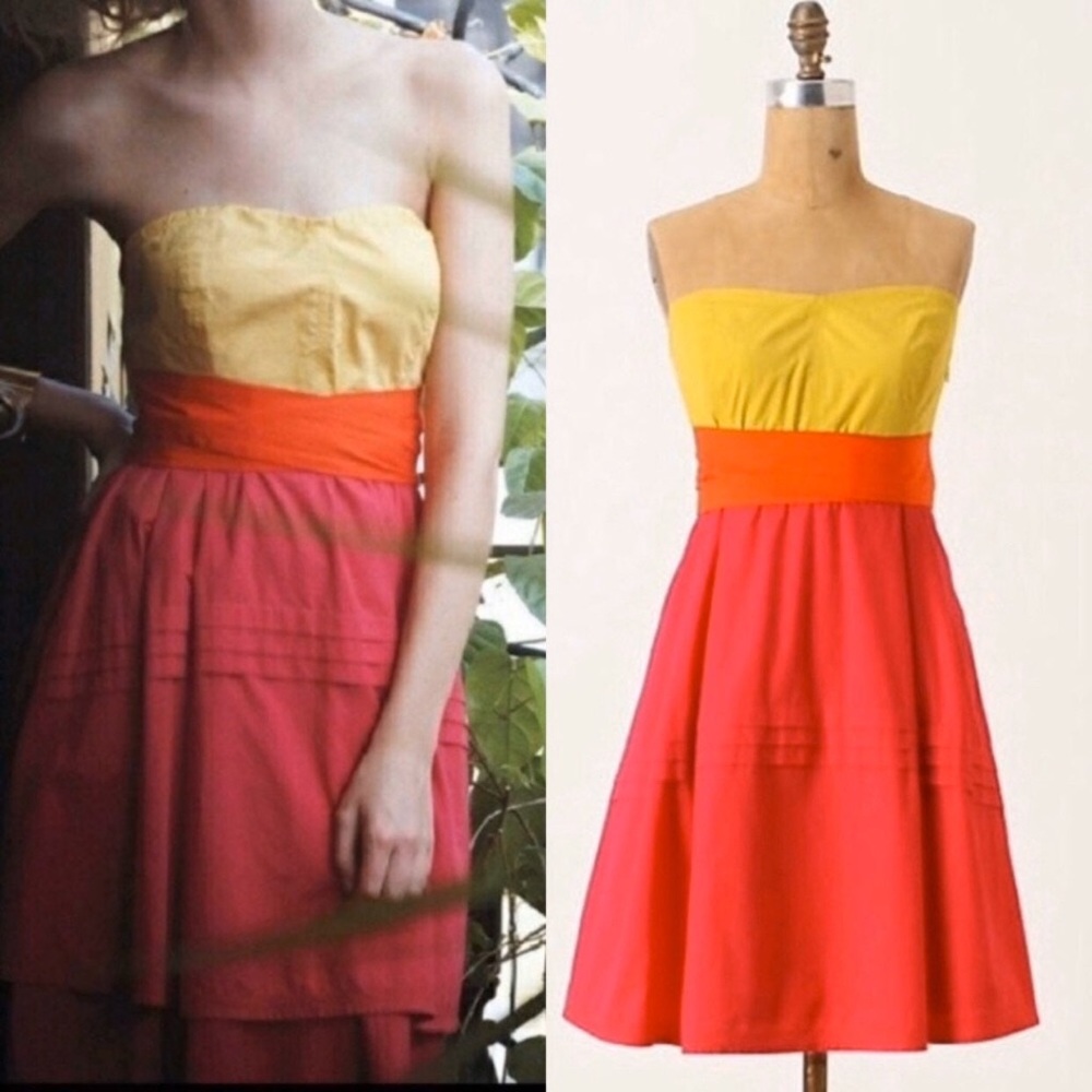 Anthropologie Maeve Strapless Neon Block Dress